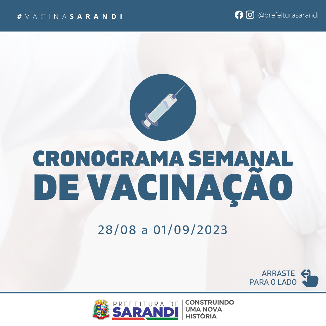 Cronograma Semanal de Vacinação - 28/08 a 01/09/2023